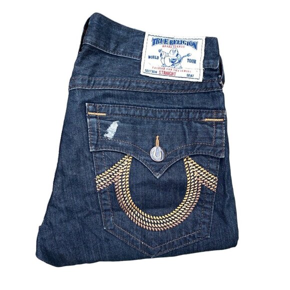 Vintage True Religion Jeans Size 33 STRAIGHT GEM HORSESHOE Blue - Picture 2 of 7